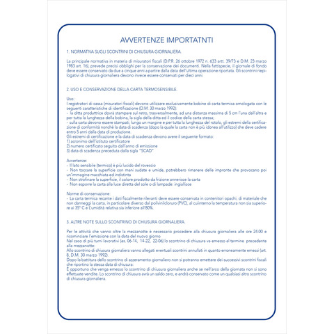 Cartellina registro azzeramenti giornalieri 31x24,5 cm O.C.L. 13 fogli - 1206